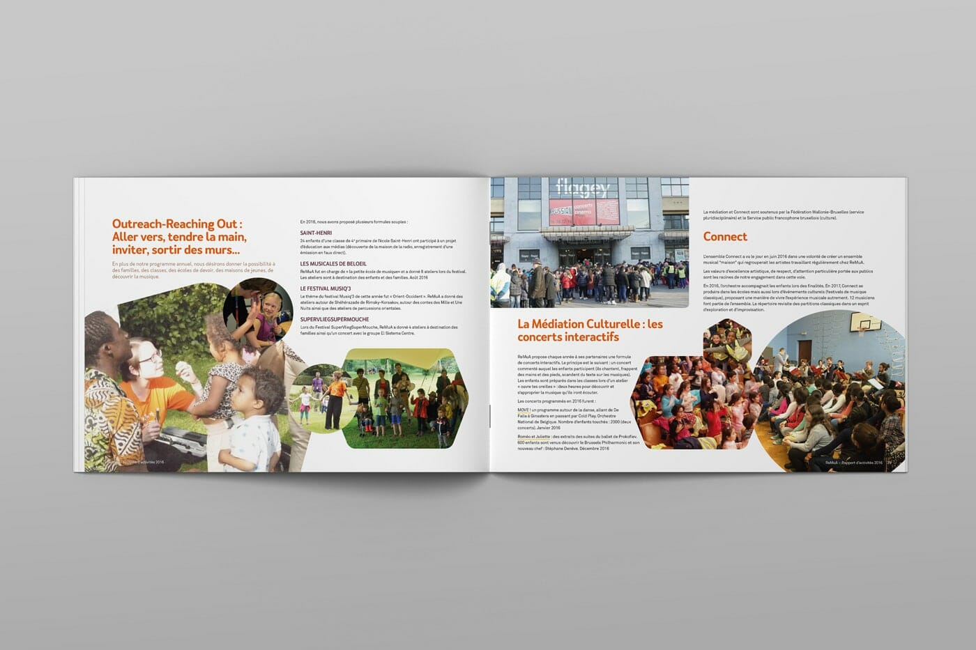 Remua asbl annual report double page graphic designer web designer brussels simpl-Simpl. SRL is a graphic design studio in Brussels