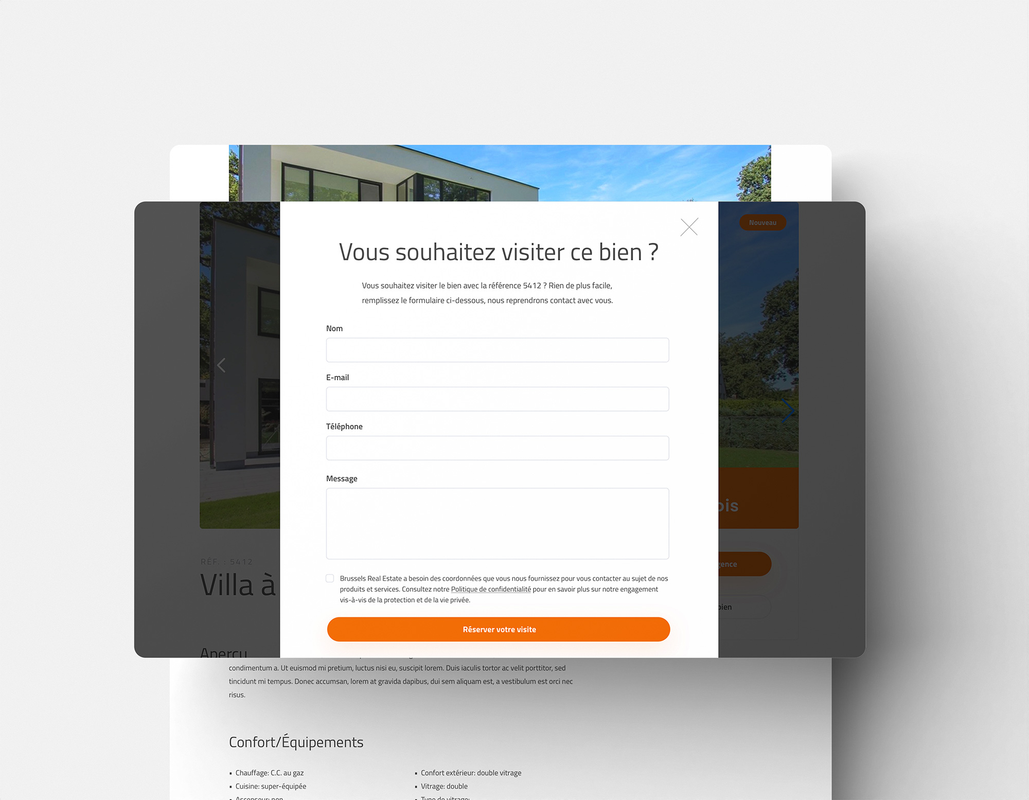 brussels real estate website home modal