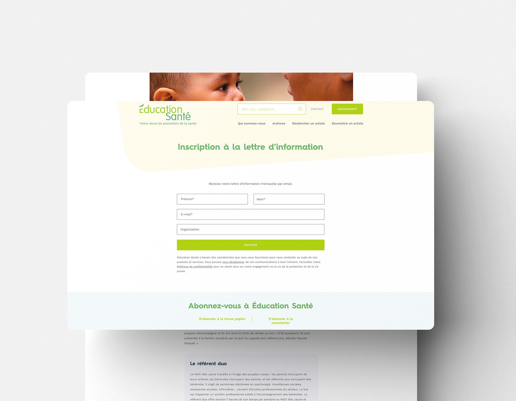 education sante website subscription